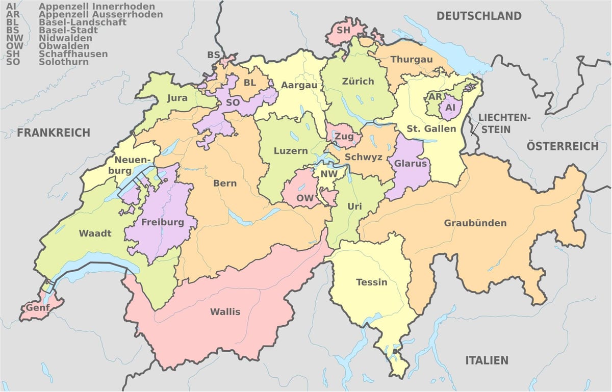 mapa ng switzerland at ang mga nakapaligid na lugar