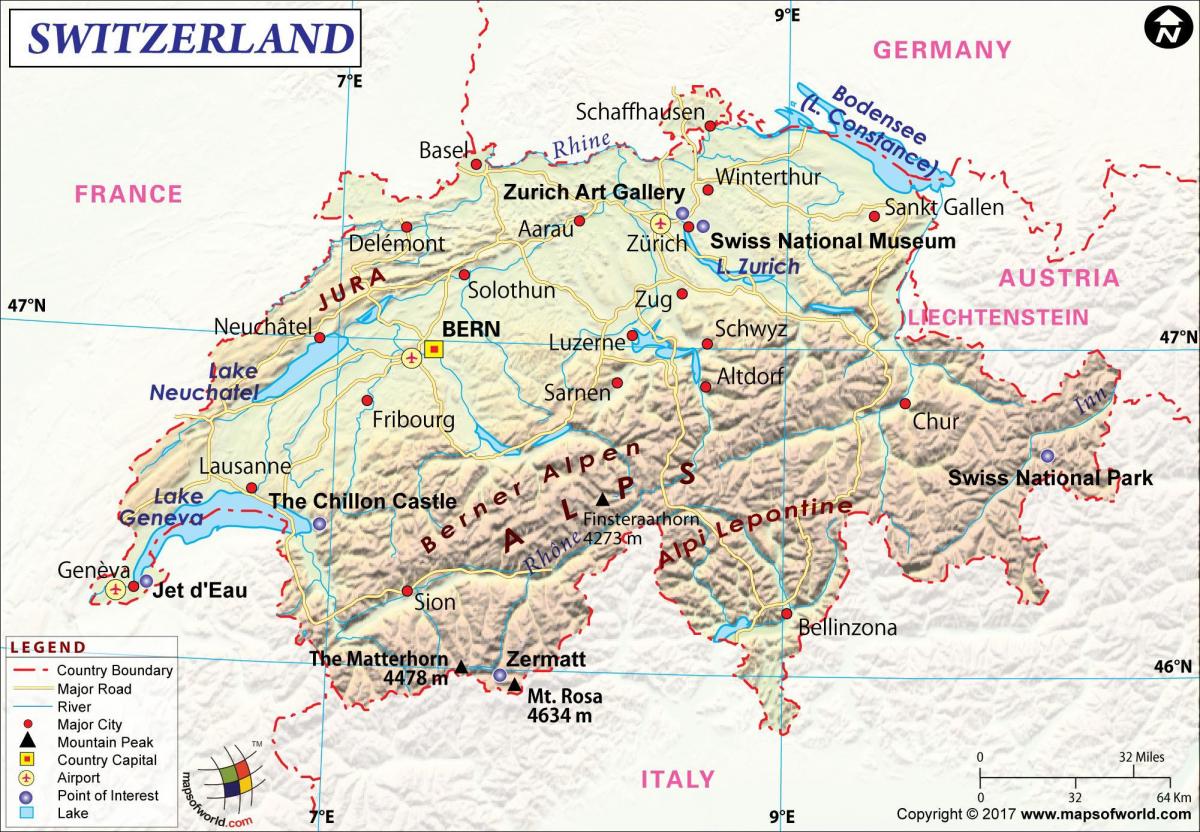 mapa ng mga paliparan sa switzerland