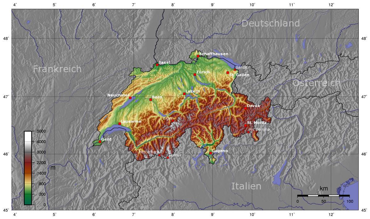 mapa ng switzerland elevation