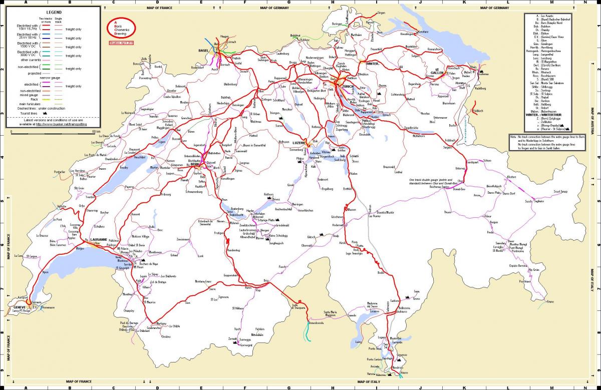 ang tren sa paglalakbay sa switzerland mapa