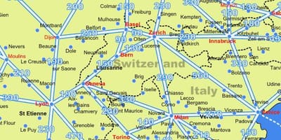 Mapa ng switzerland mapa na may mga distansya